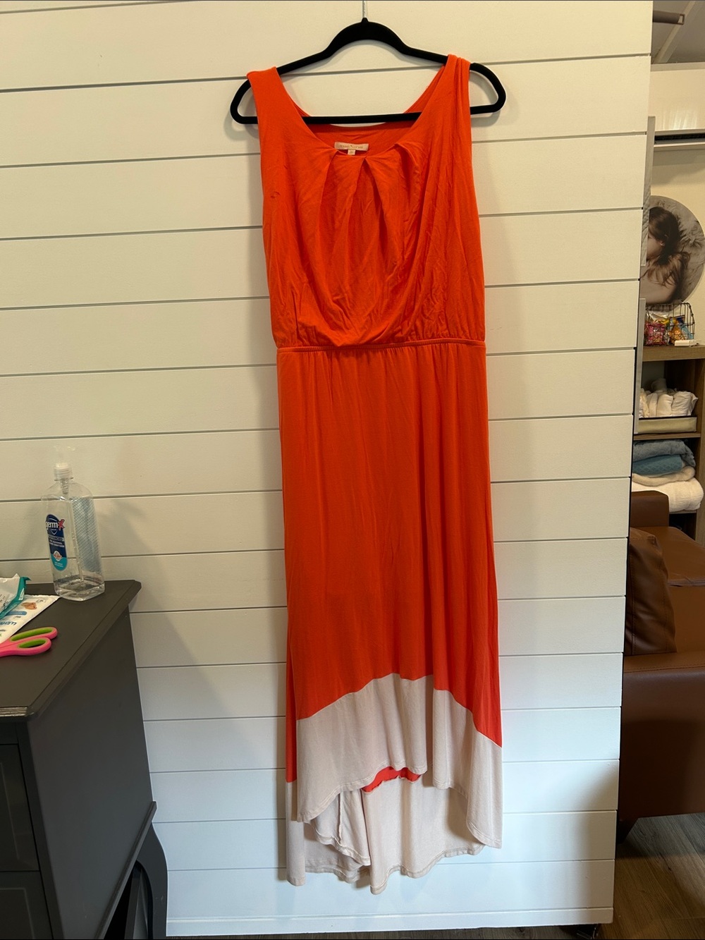 Gibson Latimer Orange and Cream High-Low Maxi Dress